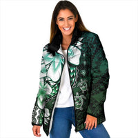 Polynesia Romantic Valentine Padded Jacket Sea Turtle Couple With Aqua Gradient Plumeria LT05 Women Aqua - Polynesian Pride