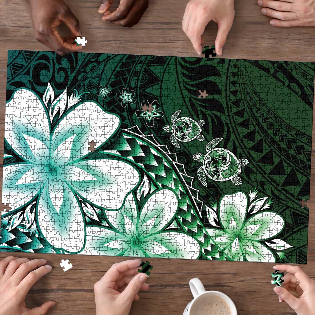Polynesia Romantic Valentine Puzzle Sea Turtle Couple With Aqua Gradient Plumeria LT05 - Polynesian Pride