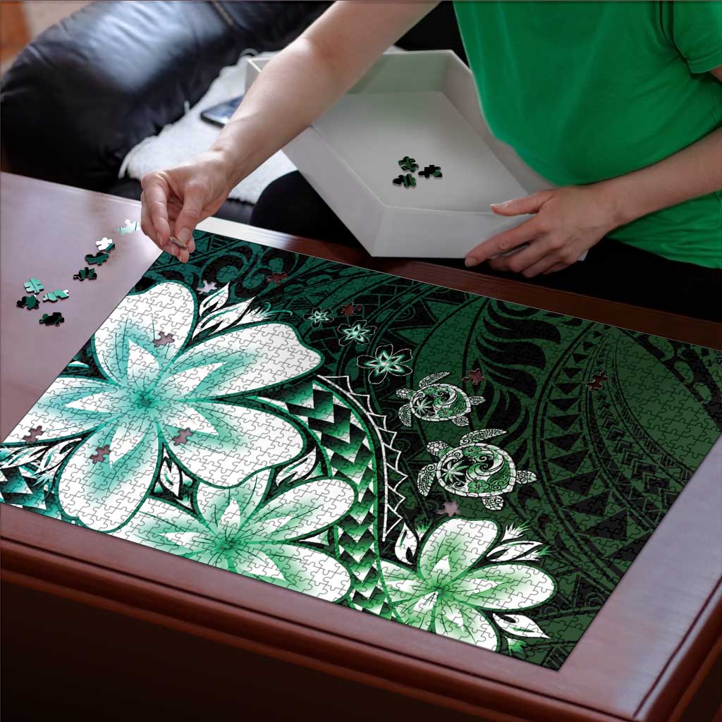 Polynesia Romantic Valentine Puzzle Sea Turtle Couple With Aqua Gradient Plumeria LT05 - Polynesian Pride