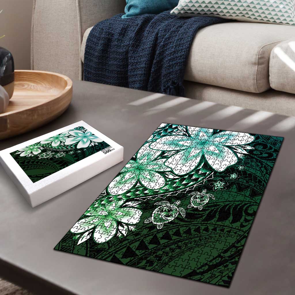 Polynesia Romantic Valentine Puzzle Sea Turtle Couple With Aqua Gradient Plumeria LT05 - Polynesian Pride