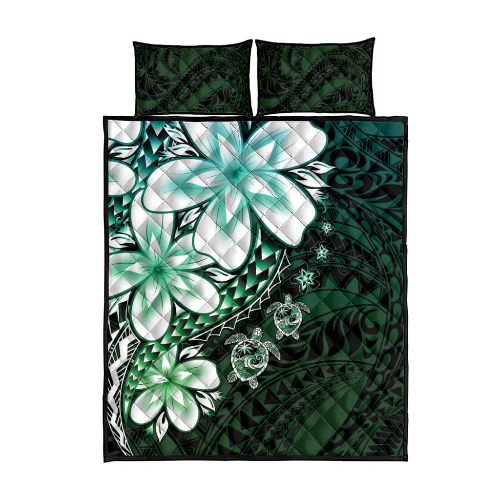 Polynesia Romantic Valentine Quilt Bed Set Sea Turtle Couple With Aqua Gradient Plumeria LT05 - Polynesian Pride