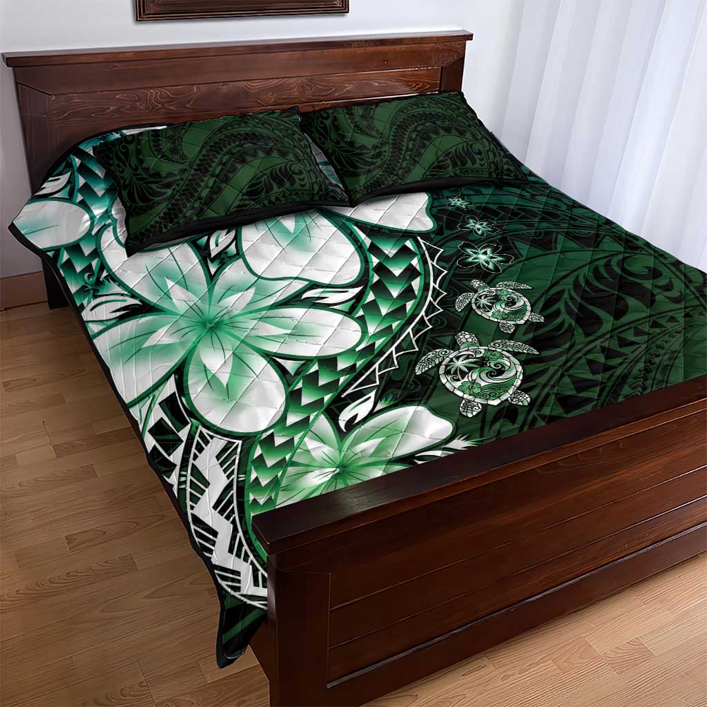 Polynesia Romantic Valentine Quilt Bed Set Sea Turtle Couple With Aqua Gradient Plumeria LT05 - Polynesian Pride