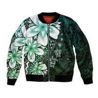 Polynesia Romantic Valentine Sleeve Zip Bomber Jacket Sea Turtle Couple With Aqua Gradient Plumeria LT05 Unisex Aqua - Polynesian Pride