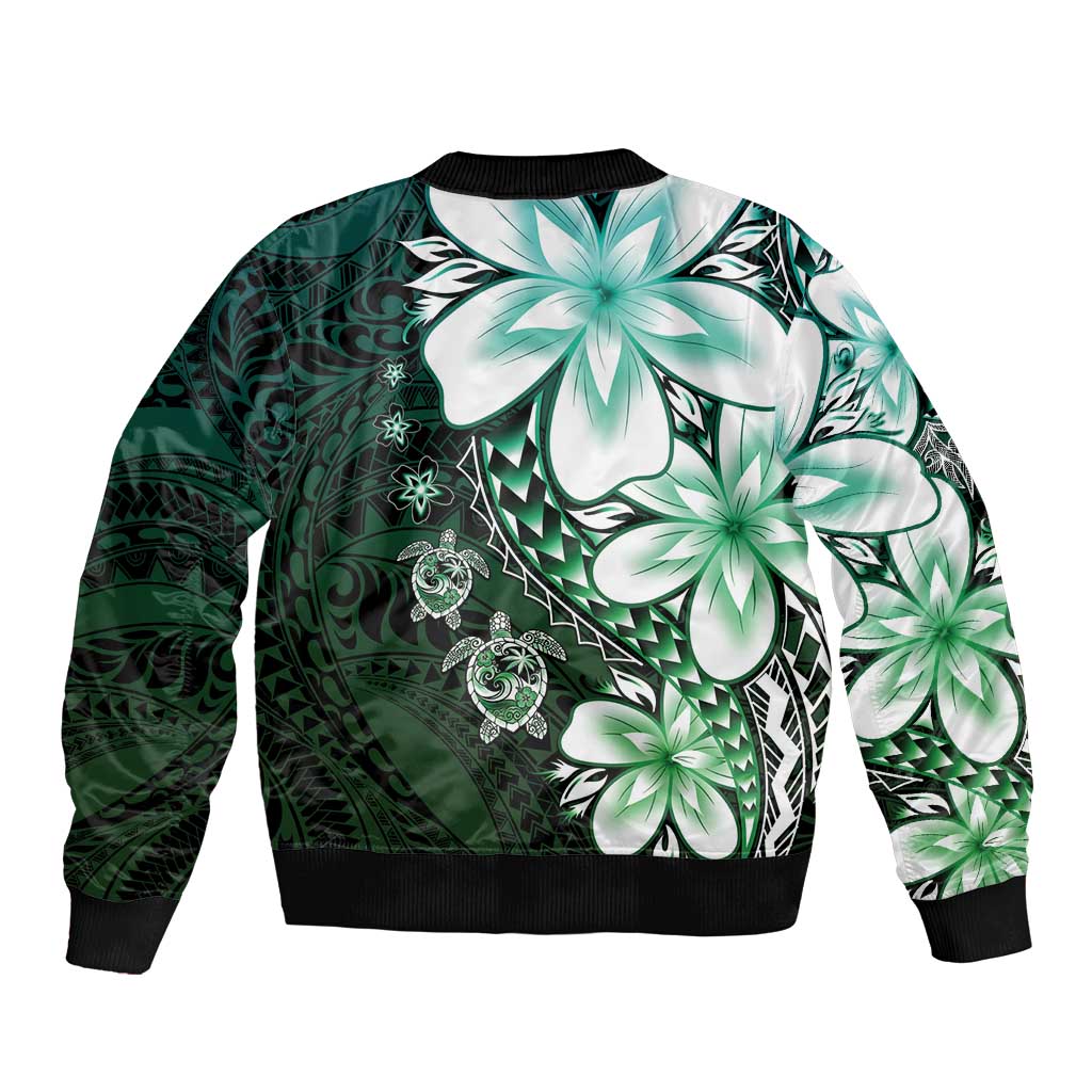 Polynesia Romantic Valentine Sleeve Zip Bomber Jacket Sea Turtle Couple With Aqua Gradient Plumeria LT05 - Polynesian Pride