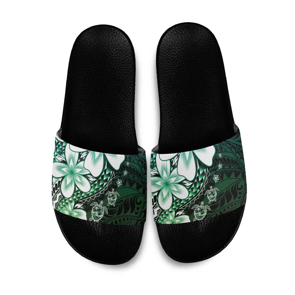Polynesia Romantic Valentine Slide Sandals Sea Turtle Couple With Aqua Gradient Plumeria LT05 Aqua - Polynesian Pride