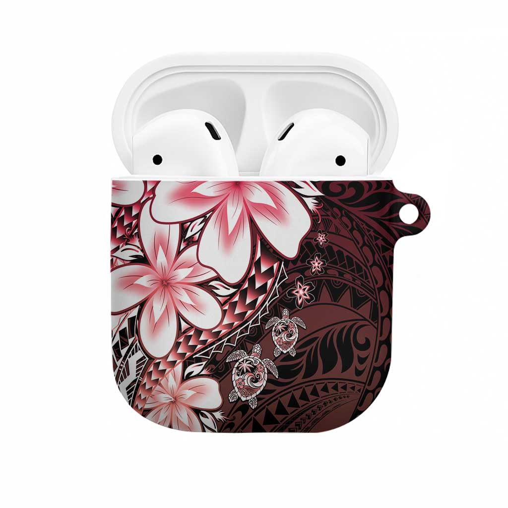 Polynesia Romantic Valentine AirPods Case Sea Turtle Couple With Red Gradient Plumeria LT05 Red - Polynesian Pride