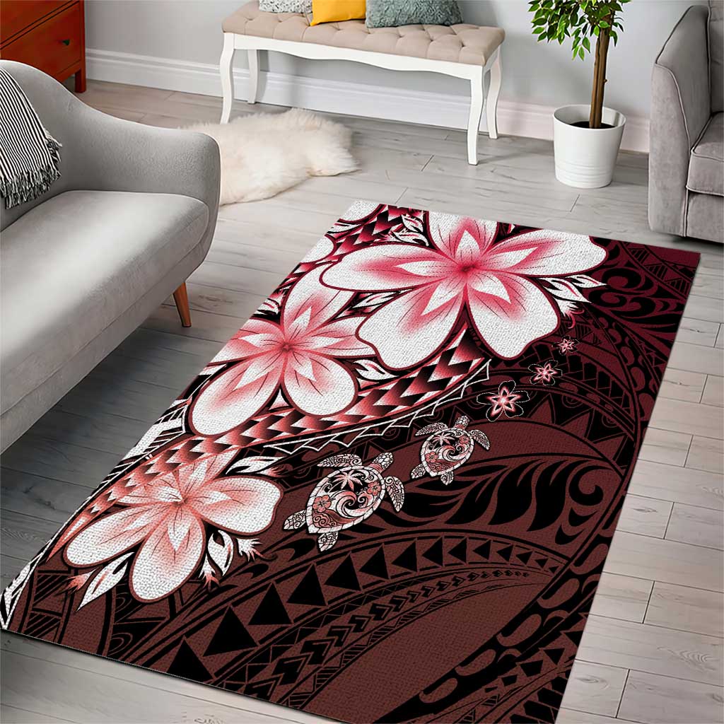 Polynesia Romantic Valentine Area Rug Sea Turtle Couple With Red Gradient Plumeria LT05 - Polynesian Pride