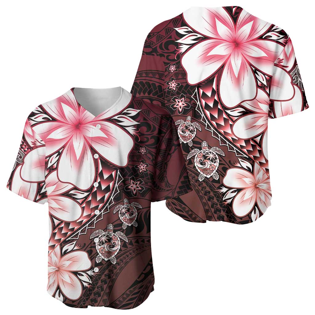 Polynesia Romantic Valentine Baseball Jersey Sea Turtle Couple With Red Gradient Plumeria LT05 - Polynesian Pride