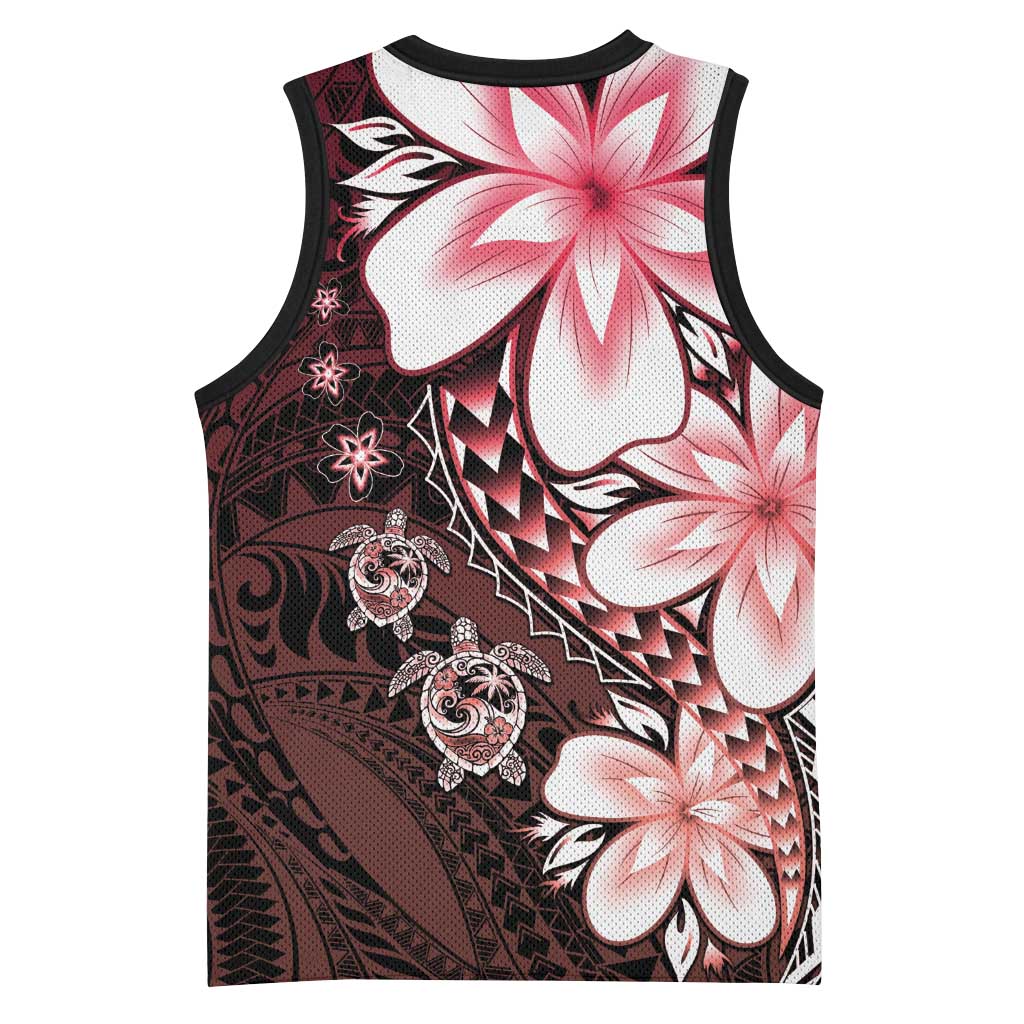 Polynesia Romantic Valentine Basketball Jersey Sea Turtle Couple With Red Gradient Plumeria LT05 - Polynesian Pride