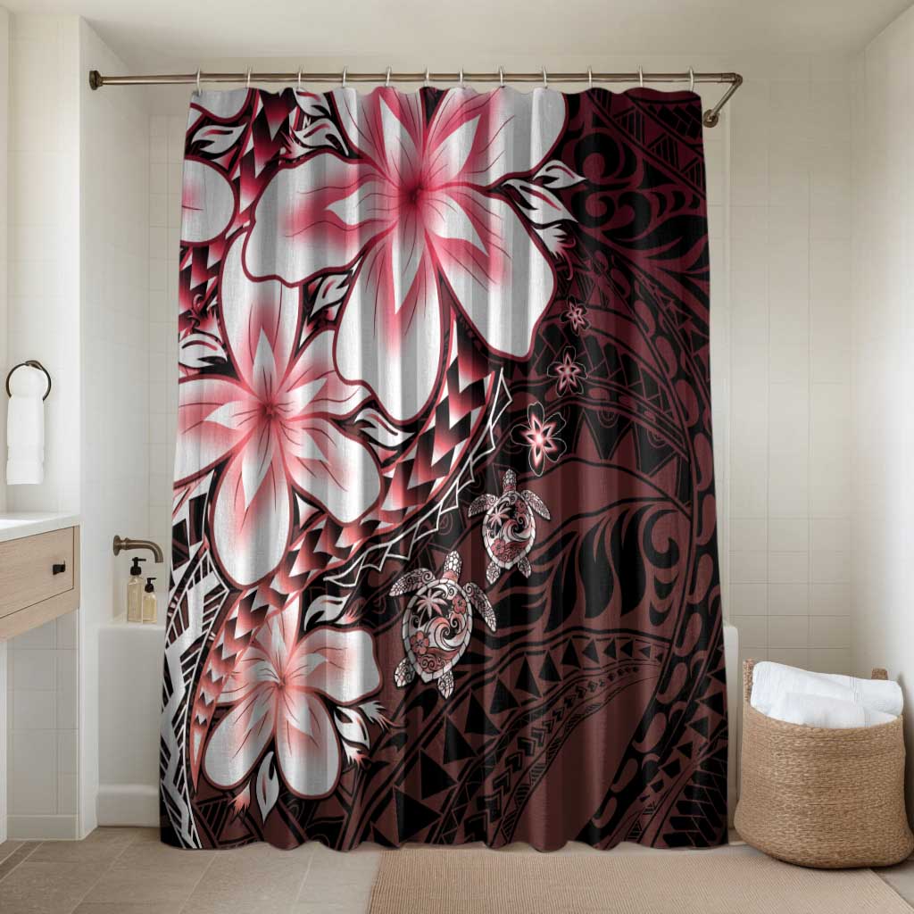 Polynesia Romantic Valentine Bathroom Set Sea Turtle Couple With Red Gradient Plumeria LT05 Shower Curtain Only Red - Polynesian Pride