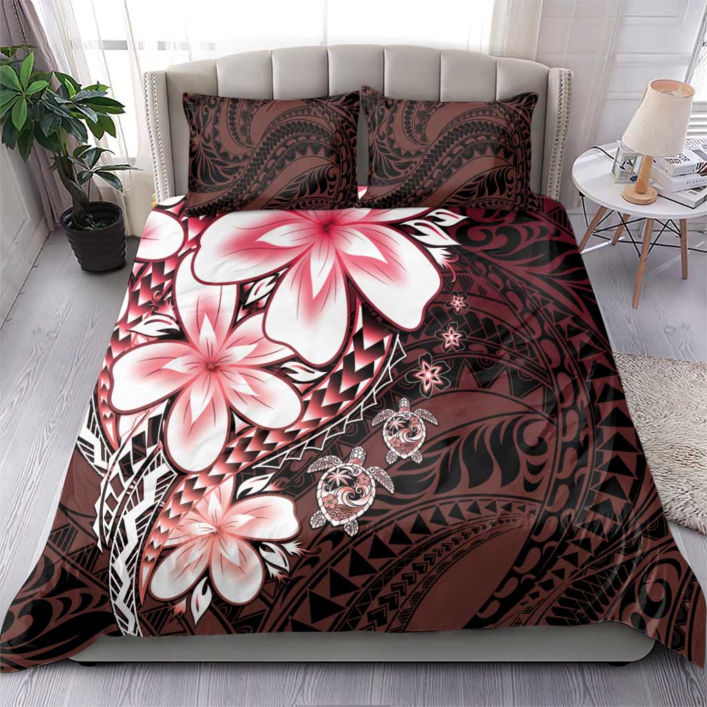 Polynesia Romantic Valentine Bedding Set Sea Turtle Couple With Red Gradient Plumeria LT05 - Polynesian Pride