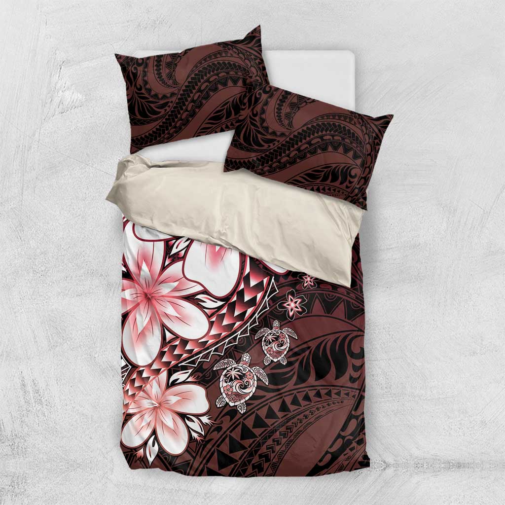 Polynesia Romantic Valentine Bedding Set Sea Turtle Couple With Red Gradient Plumeria LT05 US Twin 172cm x 218cm Red - Polynesian Pride