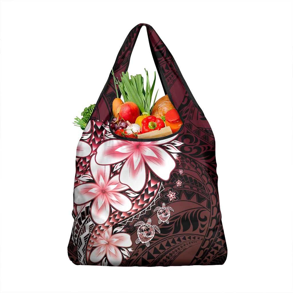 Polynesia Romantic Valentine Grocery Bag Sea Turtle Couple With Red Gradient Plumeria LT05 1-pack One Size Red - Polynesian Pride
