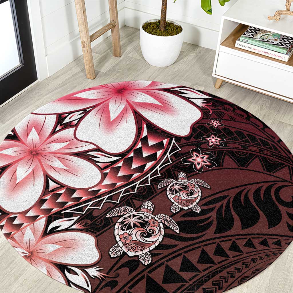 Polynesia Romantic Valentine Round Carpet Sea Turtle Couple With Red Gradient Plumeria LT05 Red - Polynesian Pride