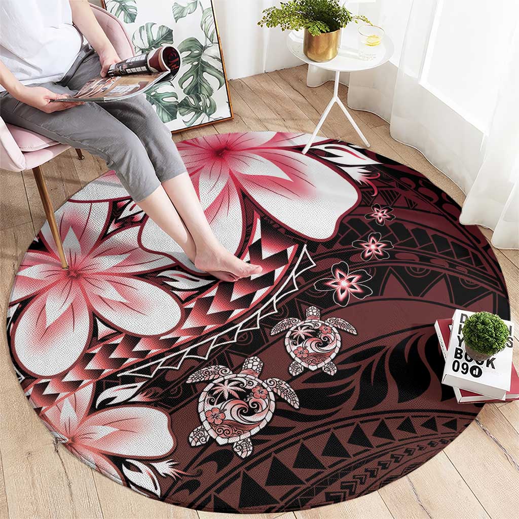 Polynesia Romantic Valentine Round Carpet Sea Turtle Couple With Red Gradient Plumeria LT05 - Polynesian Pride