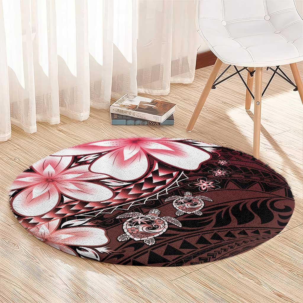 Polynesia Romantic Valentine Round Carpet Sea Turtle Couple With Red Gradient Plumeria LT05 - Polynesian Pride