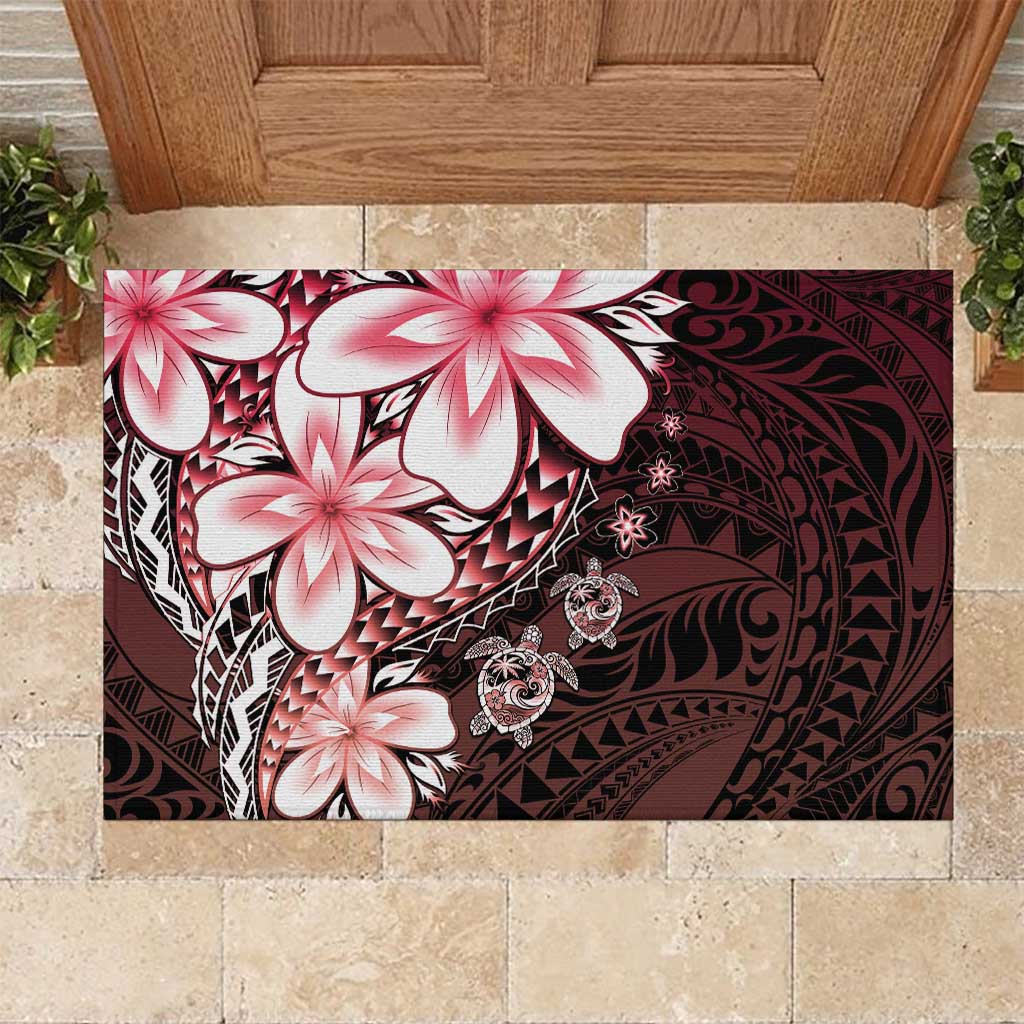 Polynesia Romantic Valentine Rubber Doormat Sea Turtle Couple With Red Gradient Plumeria LT05 Red - Polynesian Pride