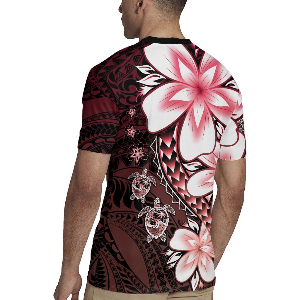 Polynesia Romantic Valentine Rugby Jersey Sea Turtle Couple With Red Gradient Plumeria LT05 - Polynesian Pride