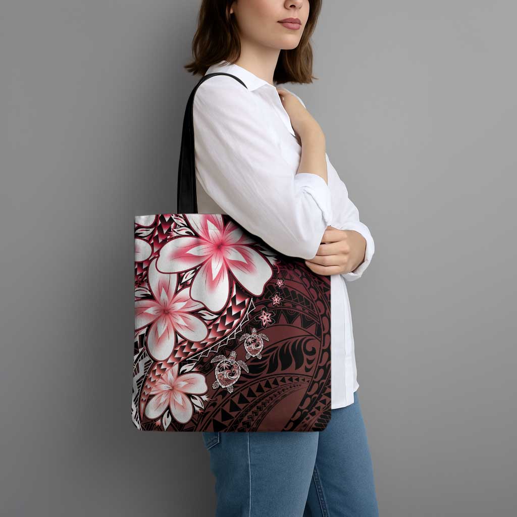 Polynesia Romantic Valentine Tote Bag Sea Turtle Couple With Red Gradient Plumeria LT05 - Polynesian Pride