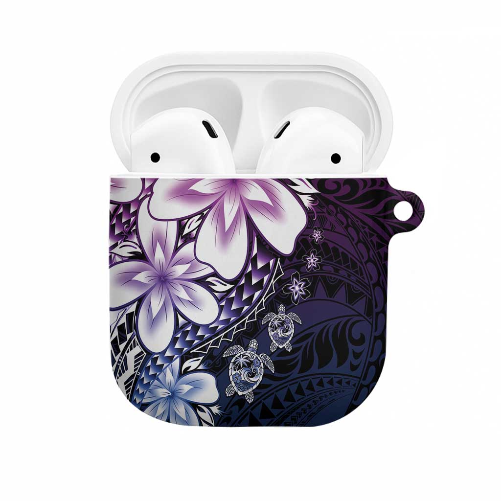 Polynesia Romantic Valentine AirPods Case Sea Turtle Couple With Purple Gradient Plumeria LT05 Purple - Polynesian Pride