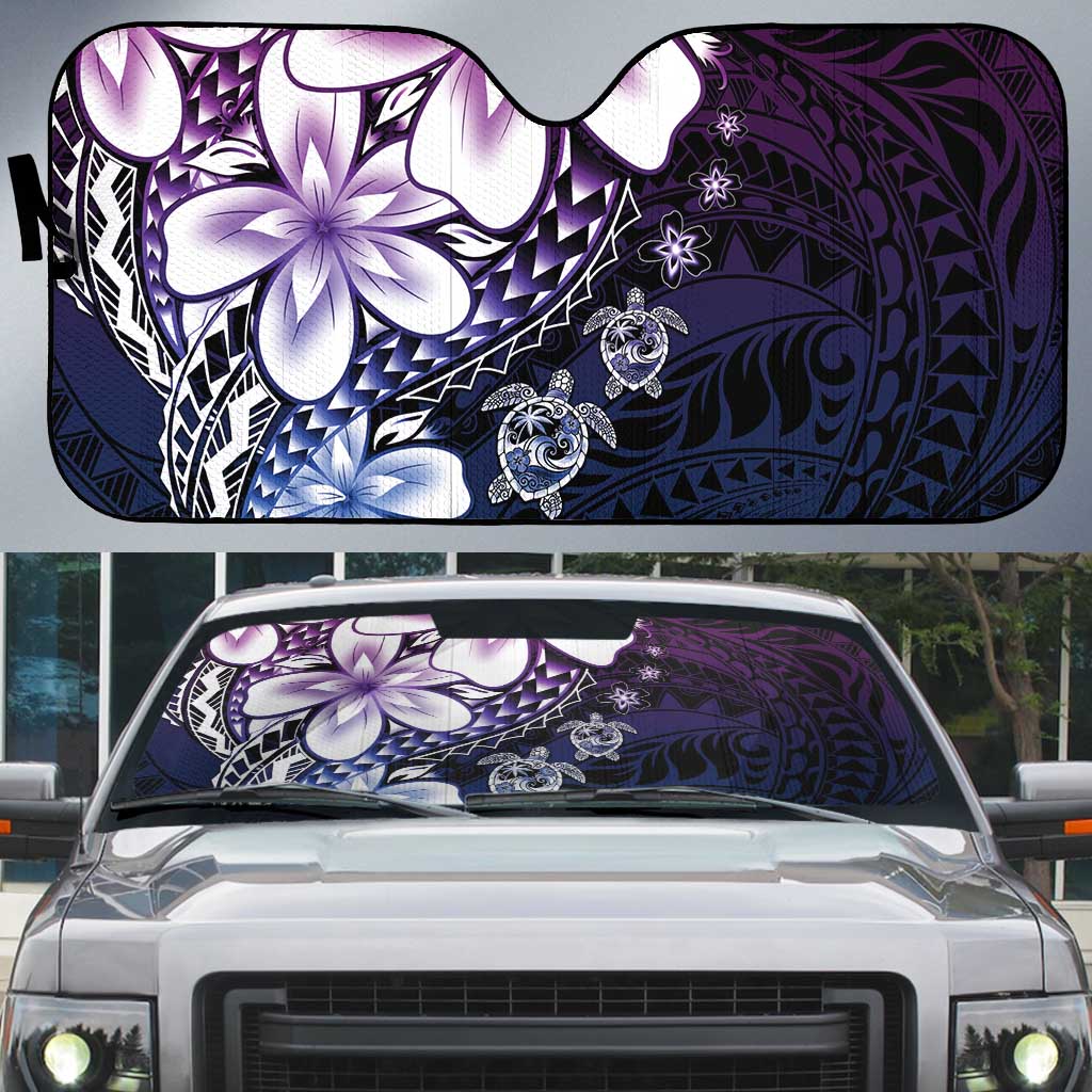 Polynesia Romantic Valentine Auto Sun Shade Sea Turtle Couple With Purple Gradient Plumeria LT05 Purple - Polynesian Pride