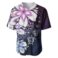 Polynesia Romantic Valentine Baseball Jersey Sea Turtle Couple With Purple Gradient Plumeria LT05 Purple - Polynesian Pride