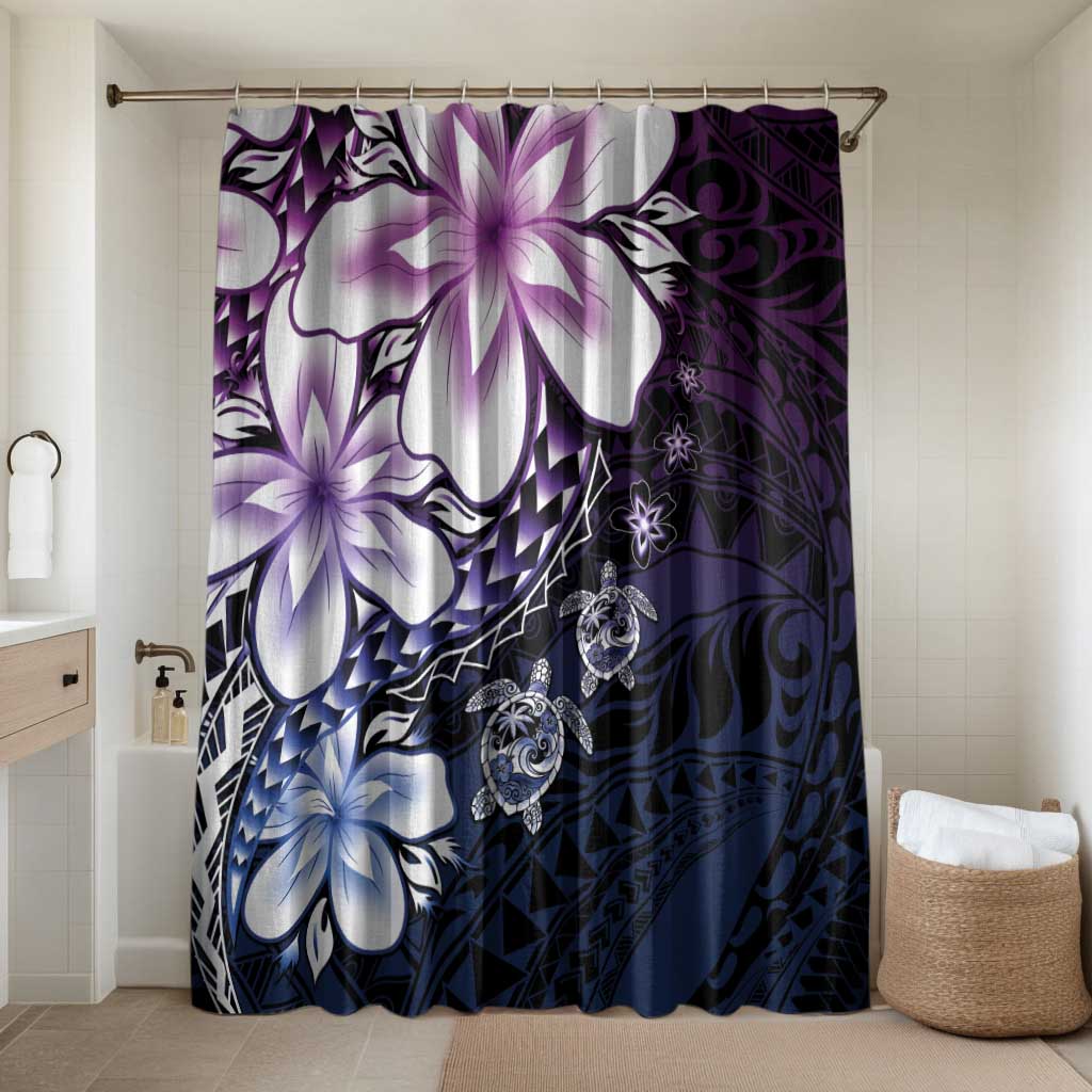 Polynesia Romantic Valentine Bathroom Set Sea Turtle Couple With Purple Gradient Plumeria LT05 Shower Curtain Only Purple - Polynesian Pride