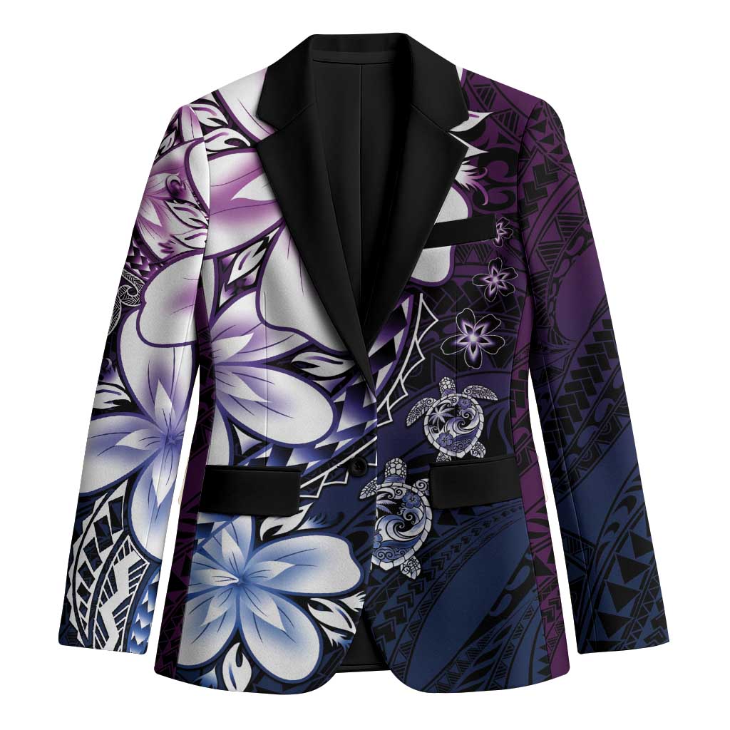 Polynesia Romantic Valentine Blazer Sea Turtle Couple With Purple Gradient Plumeria LT05 Unisex Purple - Polynesian Pride