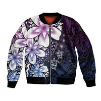 Polynesia Romantic Valentine Bomber Jacket Sea Turtle Couple With Purple Gradient Plumeria LT05 Unisex Purple - Polynesian Pride