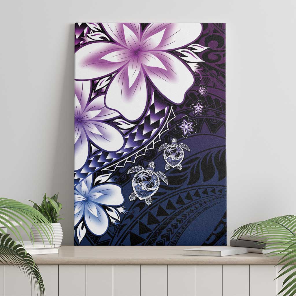 Polynesia Romantic Valentine Canvas Wall Art Sea Turtle Couple With Purple Gradient Plumeria LT05 - Polynesian Pride