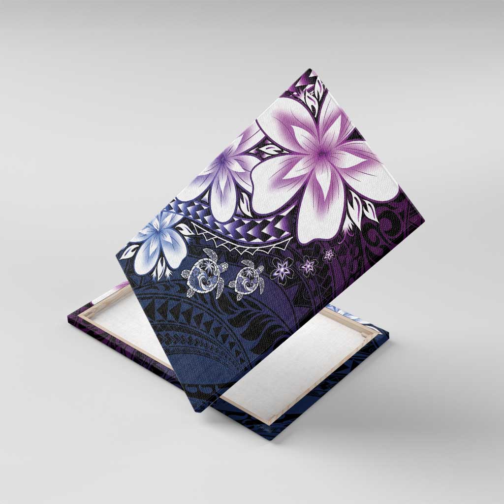 Polynesia Romantic Valentine Canvas Wall Art Sea Turtle Couple With Purple Gradient Plumeria LT05 With Frame Purple - Polynesian Pride