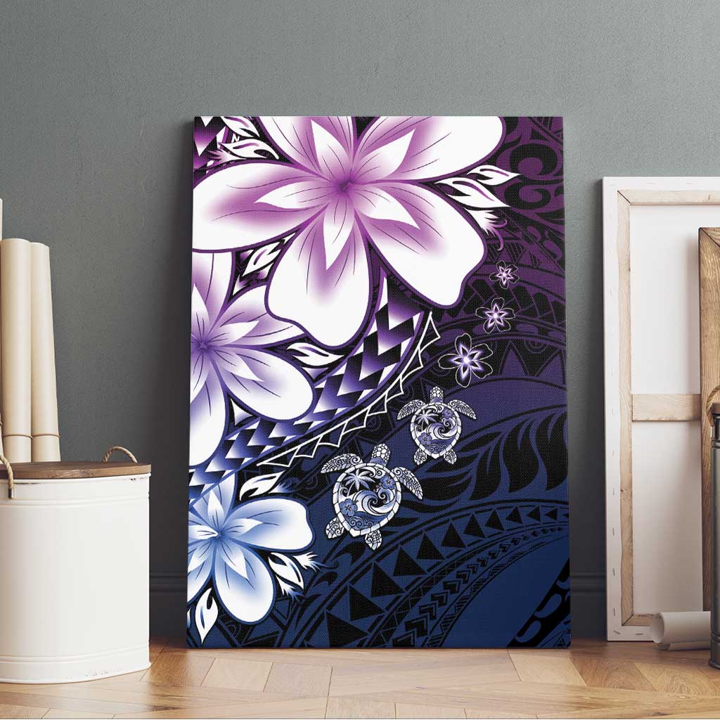 Polynesia Romantic Valentine Canvas Wall Art Sea Turtle Couple With Purple Gradient Plumeria LT05 - Polynesian Pride