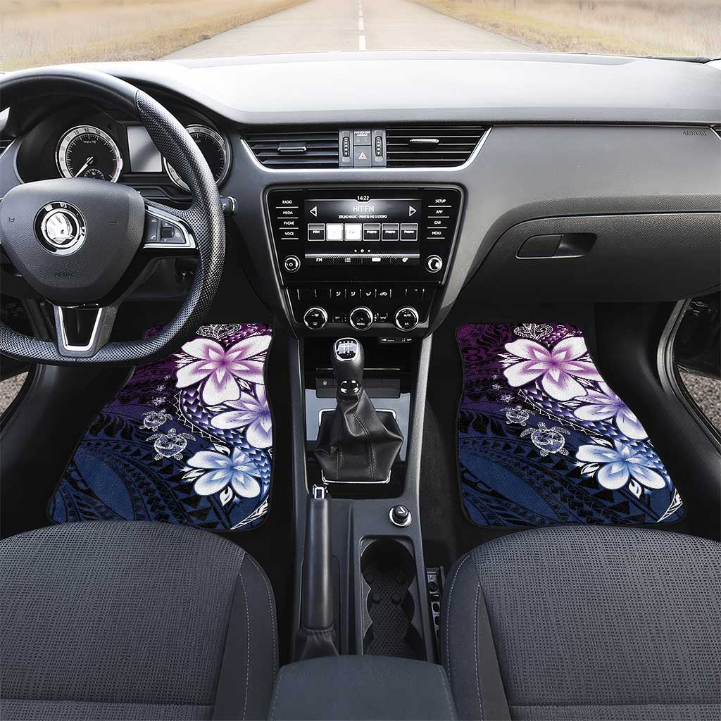 Polynesia Romantic Valentine Car Mats Sea Turtle Couple With Purple Gradient Plumeria LT05 Set 2pcs - Front Purple - Polynesian Pride