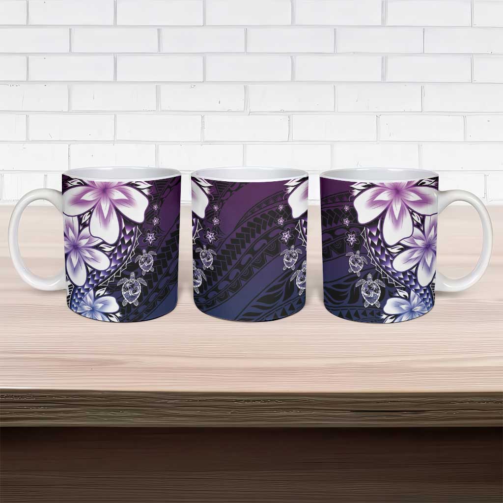 Polynesia Romantic Valentine Ceramic Mug Sea Turtle Couple With Purple Gradient Plumeria LT05 - Polynesian Pride