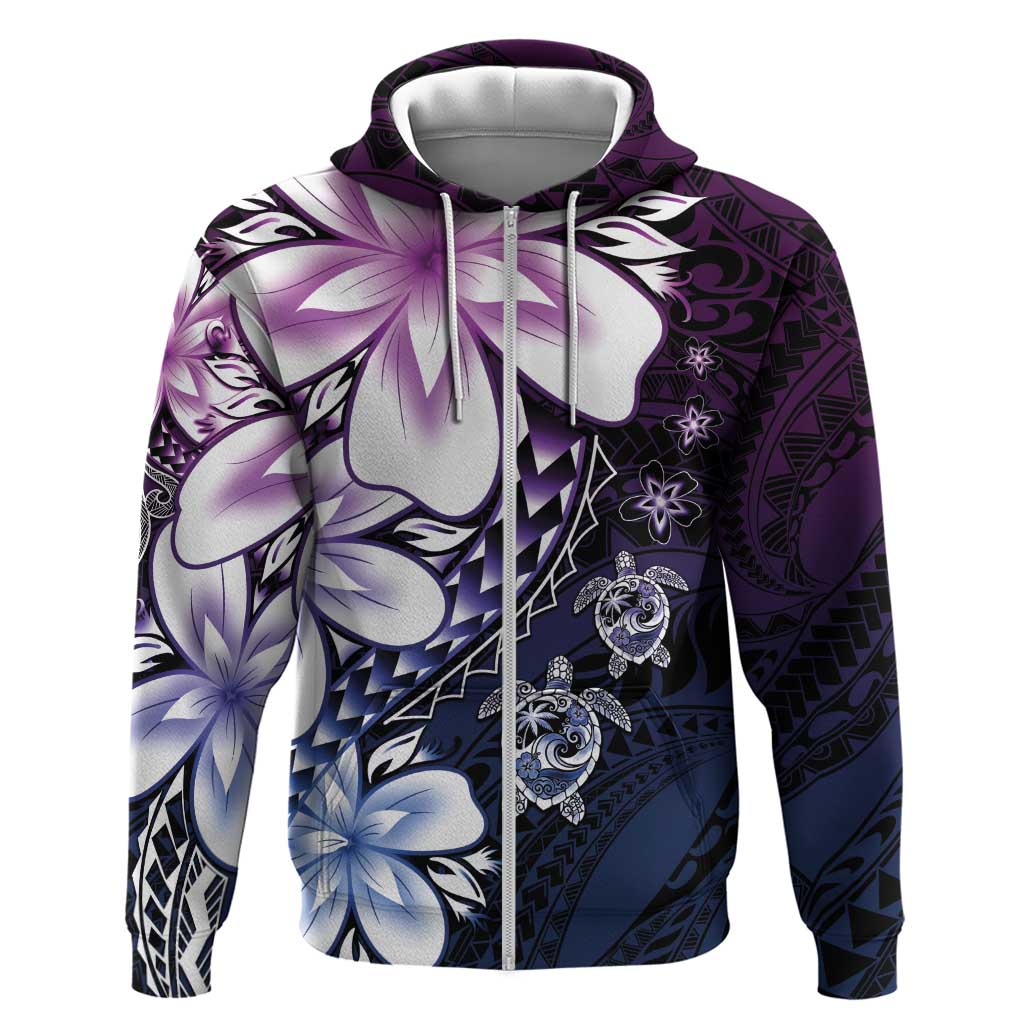 Polynesia Romantic Valentine Hoodie Sea Turtle Couple With Purple Gradient Plumeria LT05 Zip Hoodie Purple - Polynesian Pride