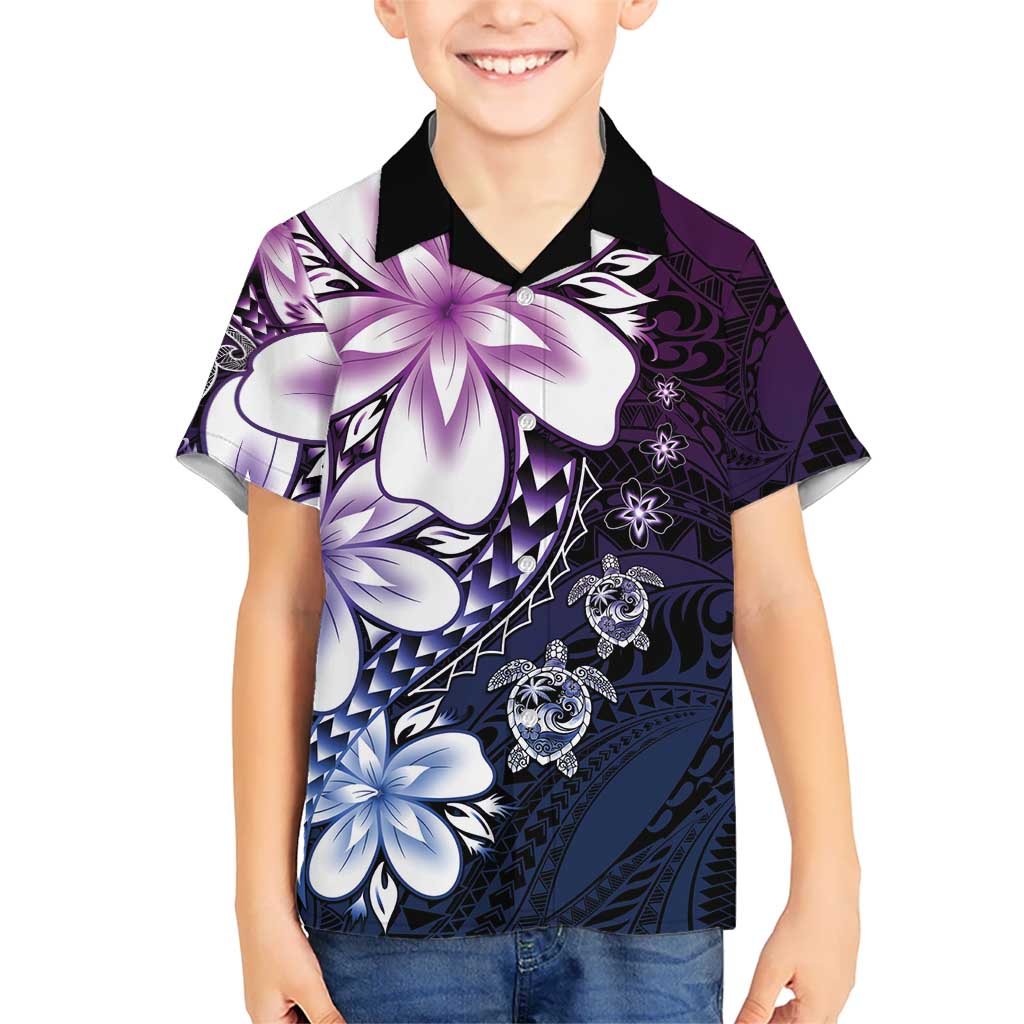 Polynesia Romantic Valentine Kid Hawaiian Shirt Sea Turtle Couple With Purple Gradient Plumeria LT05 Kid Purple - Polynesian Pride