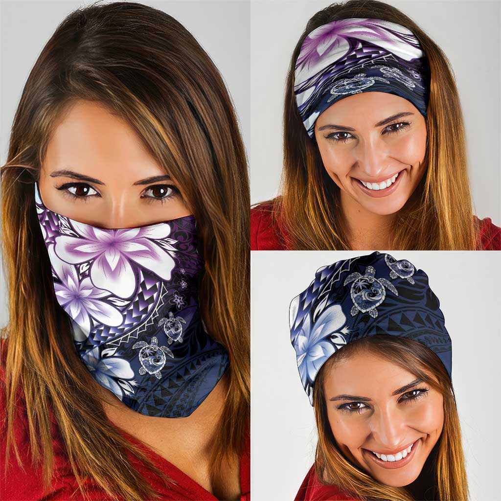Polynesia Romantic Valentine Neck Gaiter Sea Turtle Couple With Purple Gradient Plumeria LT05 - Polynesian Pride