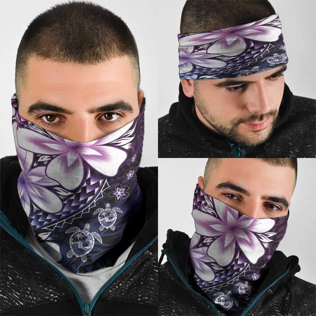 Polynesia Romantic Valentine Neck Gaiter Sea Turtle Couple With Purple Gradient Plumeria LT05 - Polynesian Pride