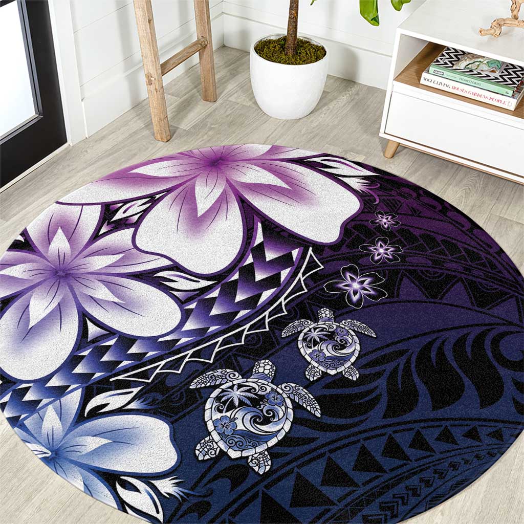 Polynesia Romantic Valentine Round Carpet Sea Turtle Couple With Purple Gradient Plumeria LT05 Purple - Polynesian Pride