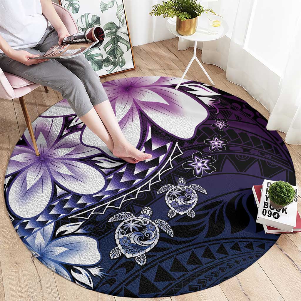 Polynesia Romantic Valentine Round Carpet Sea Turtle Couple With Purple Gradient Plumeria LT05 - Polynesian Pride