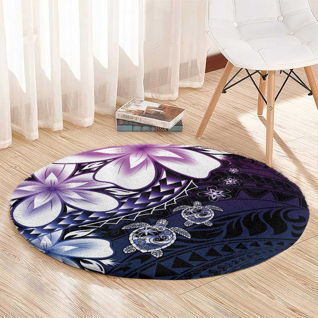 Polynesia Romantic Valentine Round Carpet Sea Turtle Couple With Purple Gradient Plumeria LT05 - Polynesian Pride