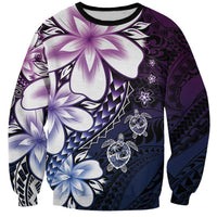 Polynesia Romantic Valentine Sweatshirt Sea Turtle Couple With Purple Gradient Plumeria LT05 Unisex Purple - Polynesian Pride