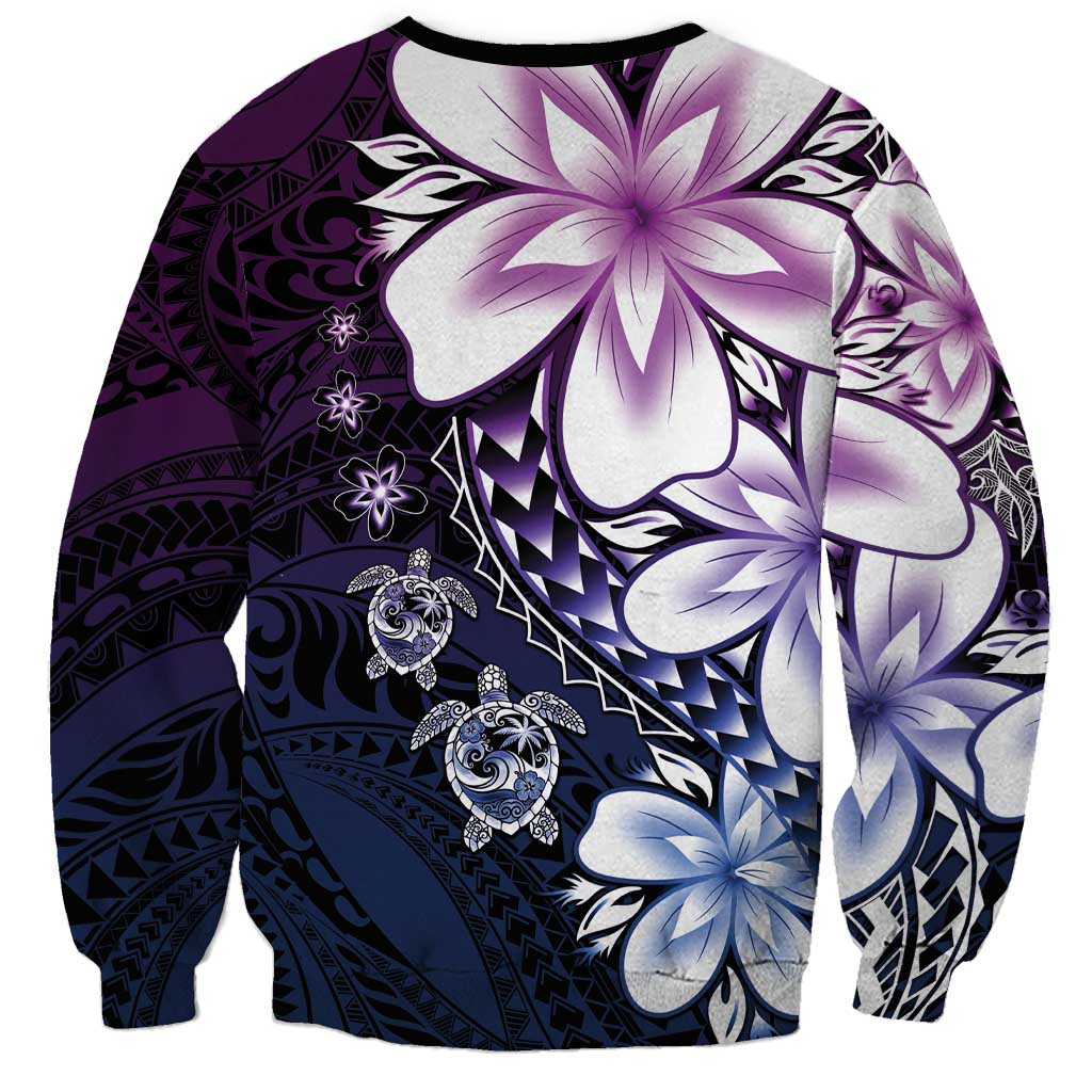 Polynesia Romantic Valentine Sweatshirt Sea Turtle Couple With Purple Gradient Plumeria LT05 - Polynesian Pride
