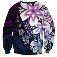 Polynesia Romantic Valentine Sweatshirt Sea Turtle Couple With Purple Gradient Plumeria LT05 - Polynesian Pride