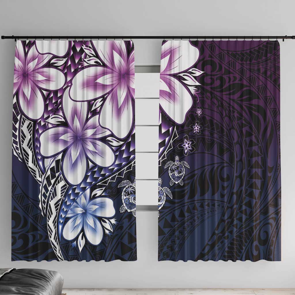 Polynesia Romantic Valentine Window Curtain Sea Turtle Couple With Purple Gradient Plumeria LT05 With Hooks Purple - Polynesian Pride