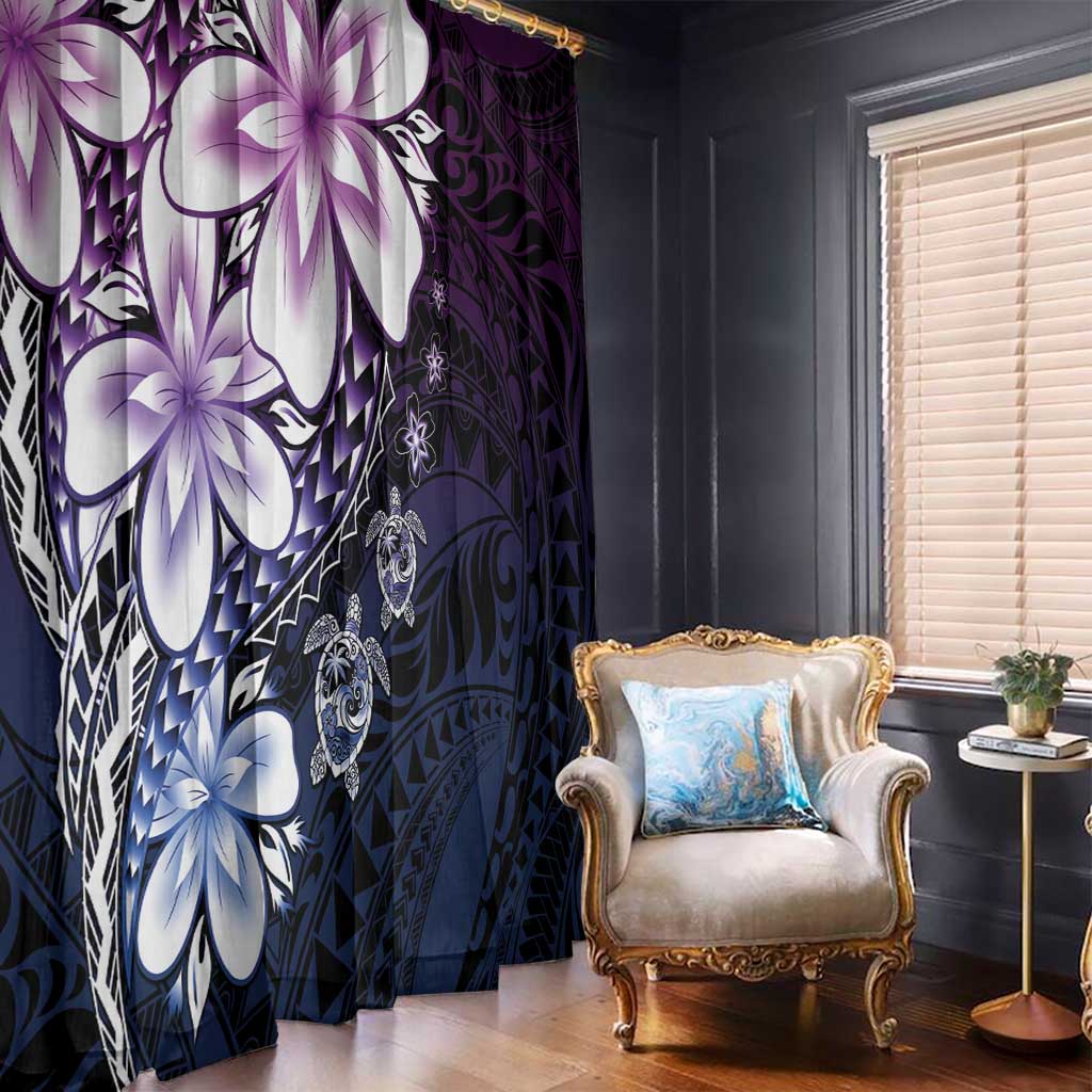 Polynesia Romantic Valentine Window Curtain Sea Turtle Couple With Purple Gradient Plumeria LT05 - Polynesian Pride