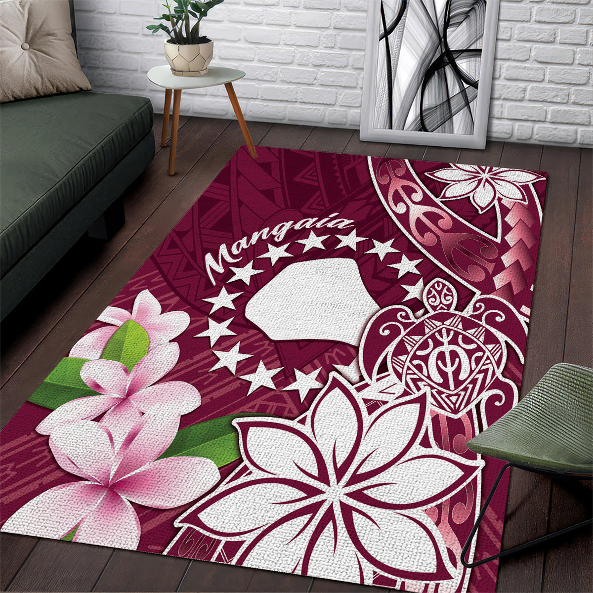Cook Island Mangaia Gospel Day Area Rug Floral Tribal Pattern LT05 Maroon - Polynesian Pride