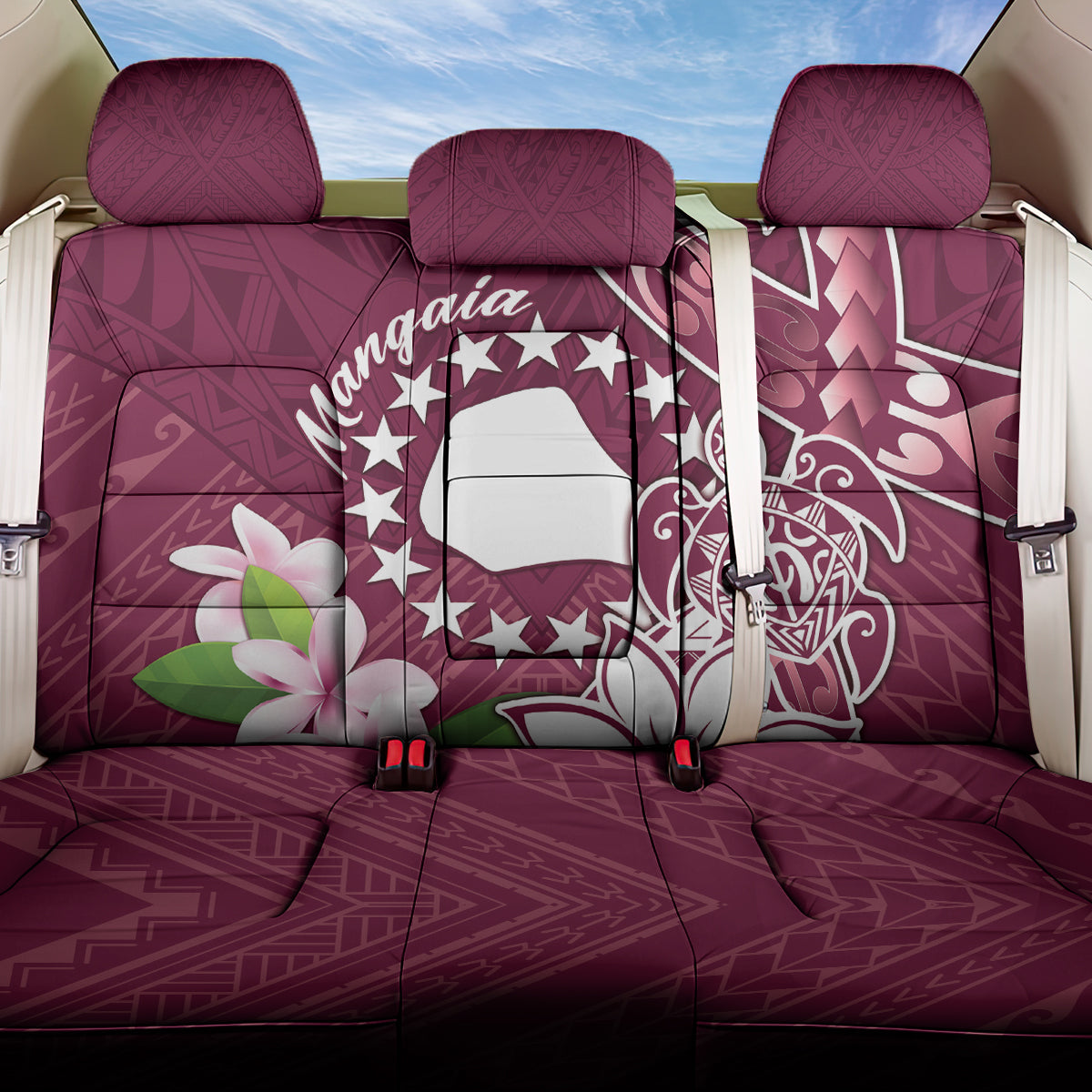 Cook Island Mangaia Gospel Day Back Car Seat Cover Floral Tribal Pattern LT05 One Size Maroon - Polynesian Pride