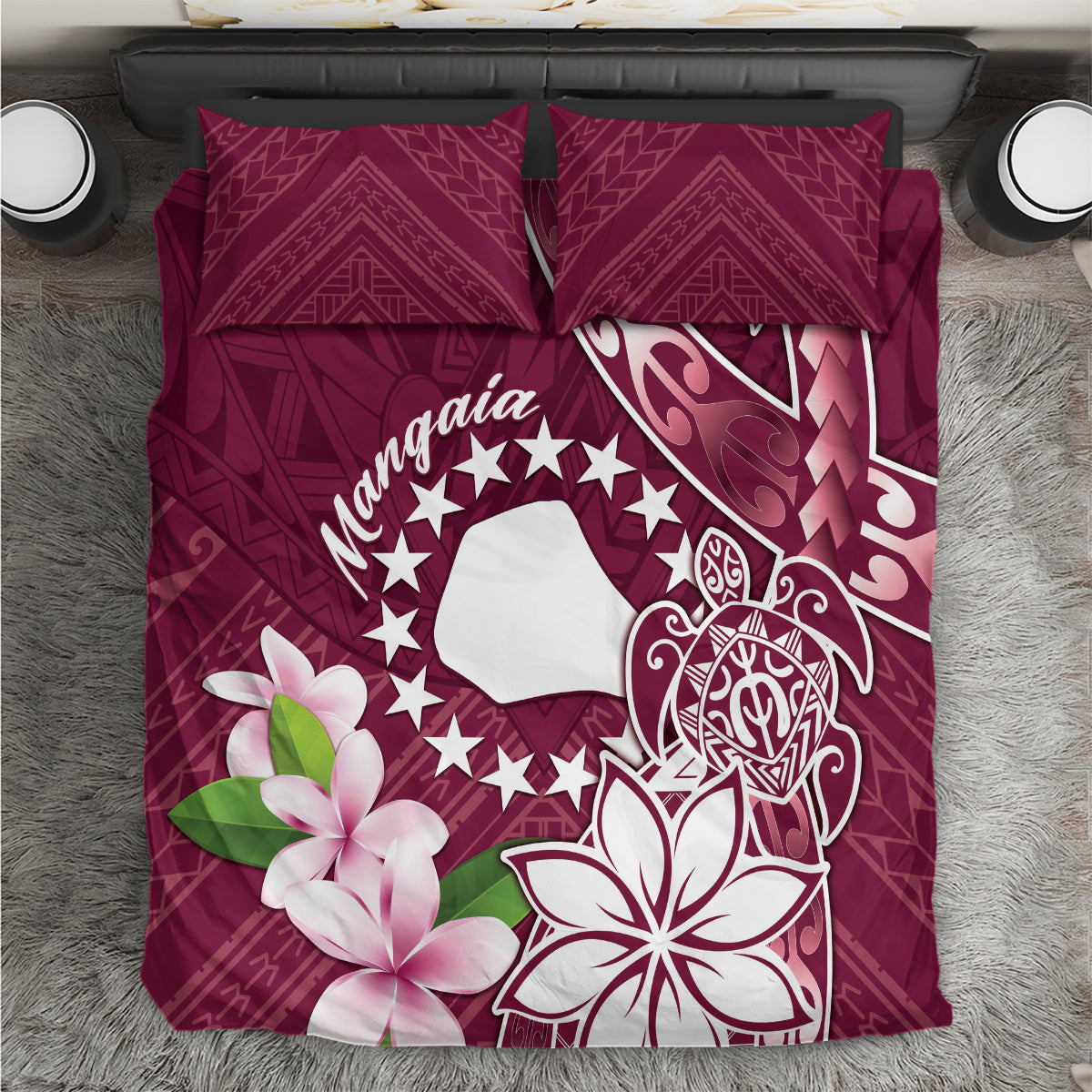Cook Island Mangaia Gospel Day Bedding Set Floral Tribal Pattern LT05 Maroon - Polynesian Pride
