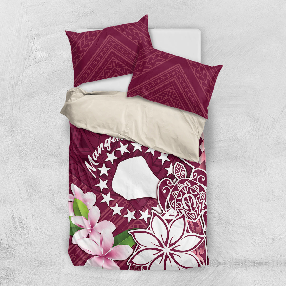 Cook Island Mangaia Gospel Day Bedding Set Floral Tribal Pattern LT05 US Twin 172cm x 218cm Maroon - Polynesian Pride